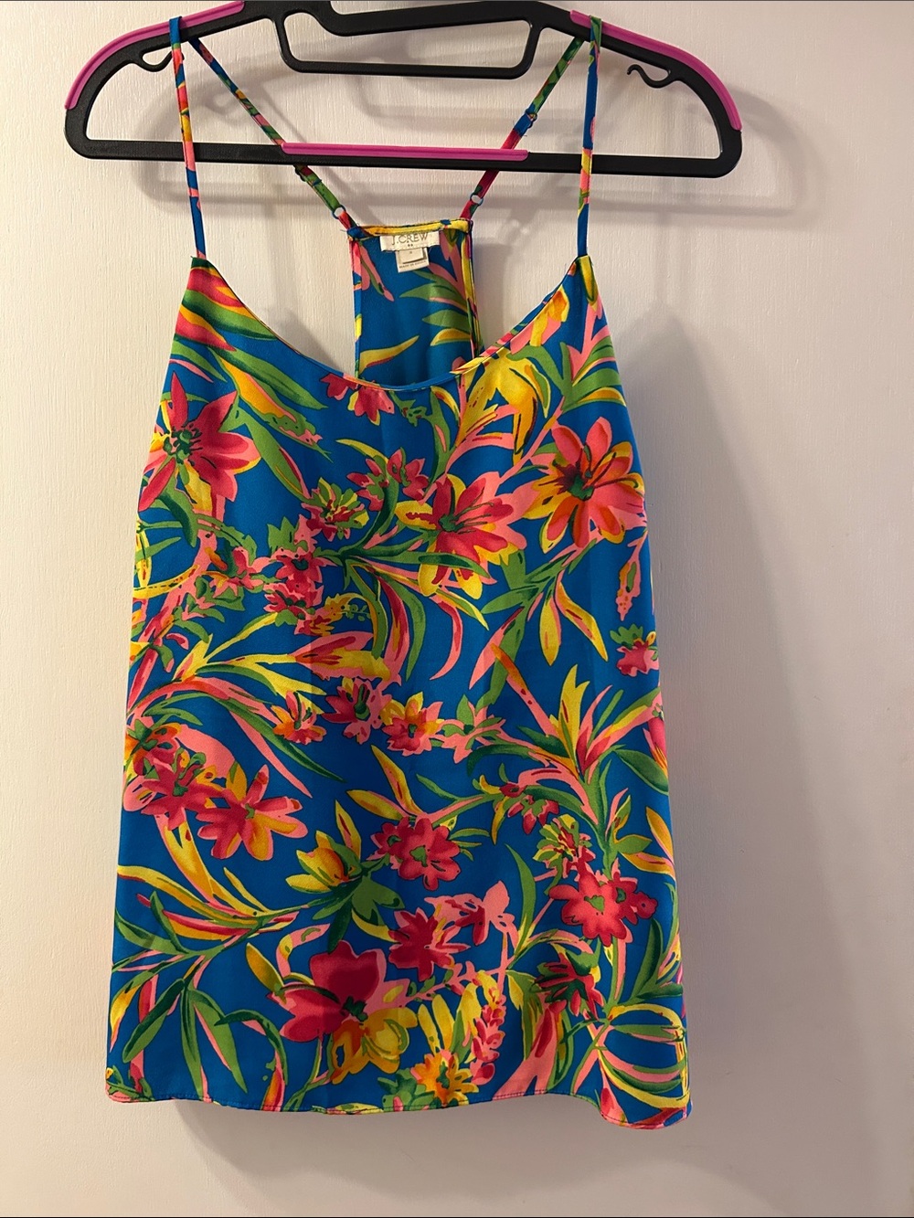 J. Crew Bright Blue Floral Slip Dress with Pink and Yellow Accents
